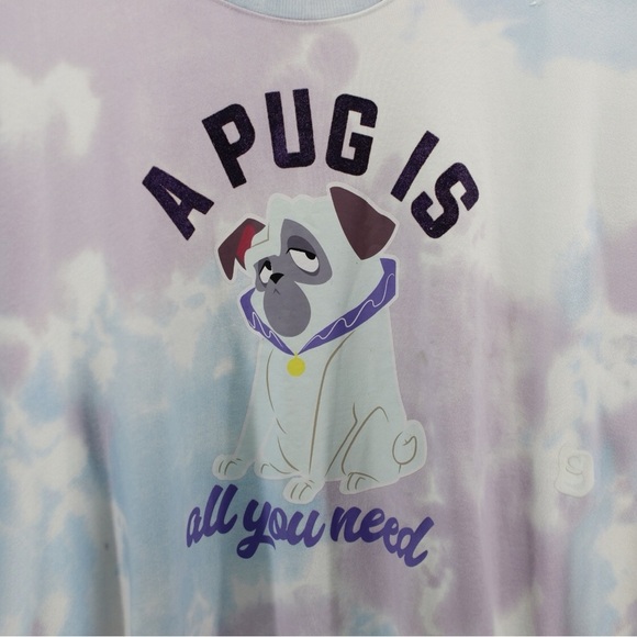 NEW Disney Tie Dye “A Pug is all You Need” Comfy Crewneck Sweater Size L - Picture 3 of 9